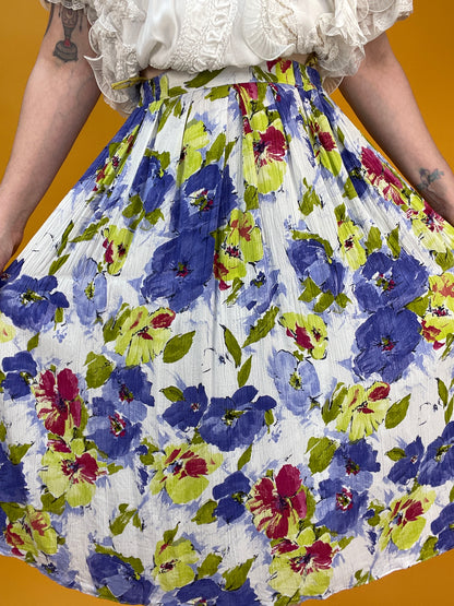 80s/90s Sommerrock mit Neon-Mohnblumenprint