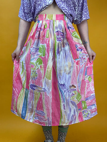 Megasüßer 80s/90s Midirock mit coolem Print in frischen Farben