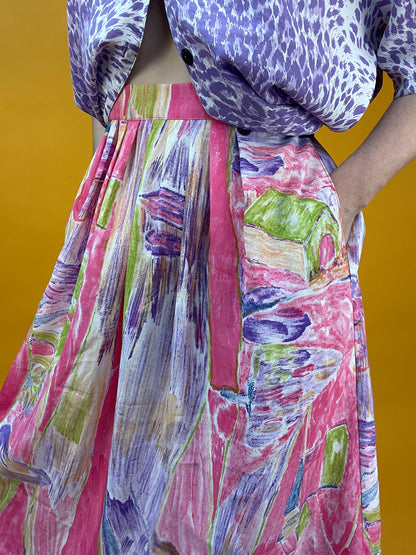 Megasüßer 80s/90s Midirock mit coolem Print in frischen Farben