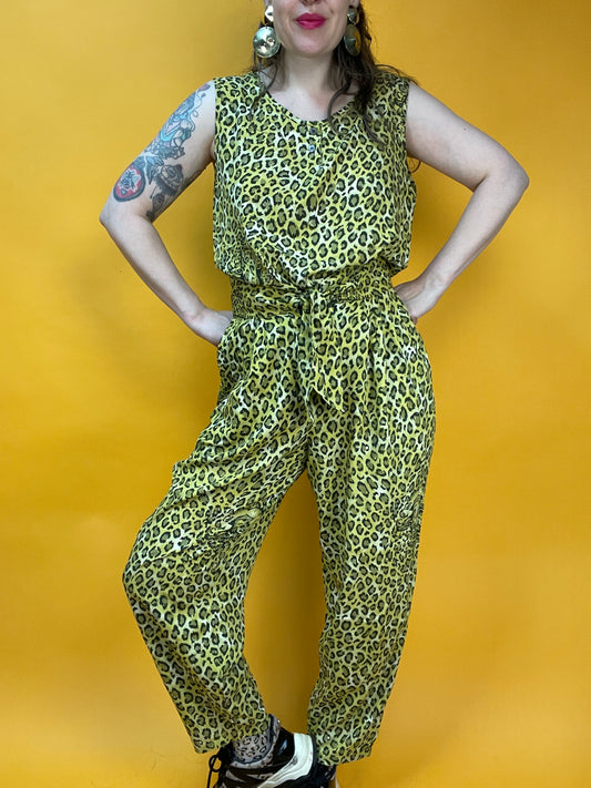 80s/90s Zweiteiler aus Hose und Top mit funky Leoprint