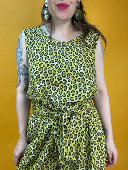 80s/90s Zweiteiler aus Hose und Top mit funky Leoprint