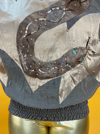 Schimmerndes 80s Satinshirt mit fetter Schlangenapplikation