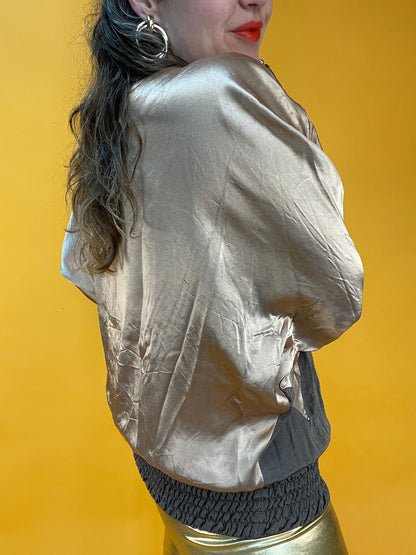 Schimmerndes 80s Satinshirt mit fetter Schlangenapplikation