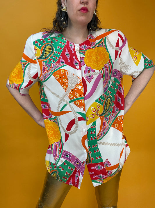 Knüller Sommerblusenshirt mit wildem 80s Geoprint