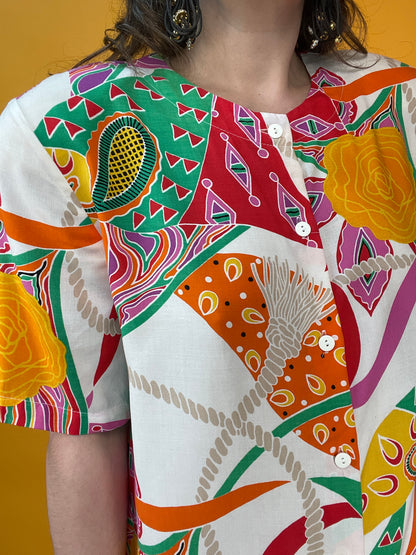 Knüller Sommerblusenshirt mit wildem 80s Geoprint