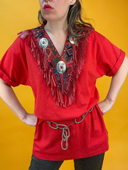 Western-T-Shirt mit Fransen und Nieten