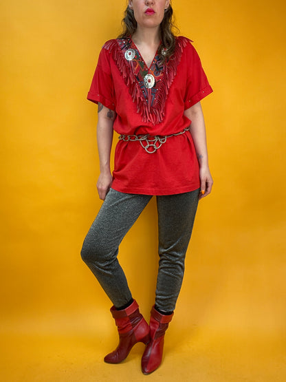 Western-T-Shirt mit Fransen und Nieten