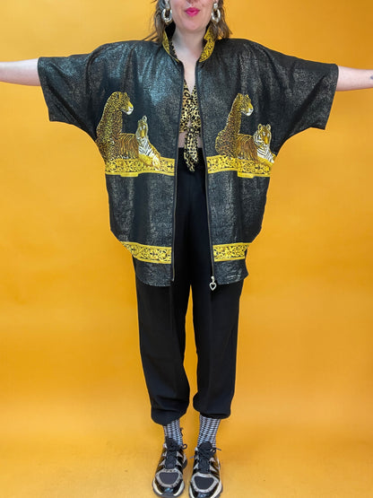 Famoses 80s/90s Shirt mit glitzerndem Wildkatzenprint