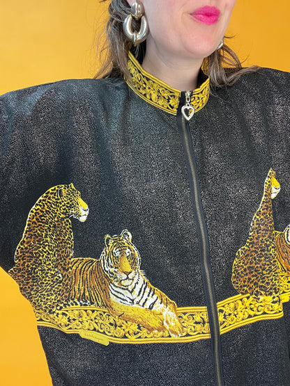 Famoses 80s/90s Shirt mit glitzerndem Wildkatzenprint