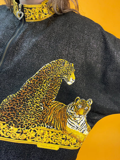 Famoses 80s/90s Shirt mit glitzerndem Wildkatzenprint