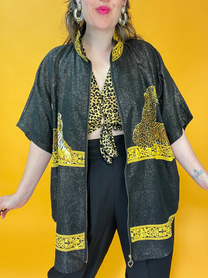 Famoses 80s/90s Shirt mit glitzerndem Wildkatzenprint