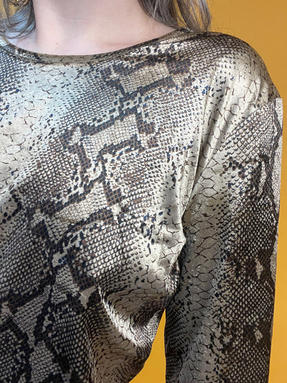 90s Samtshirt mit glänzendem Schlangenhautprint