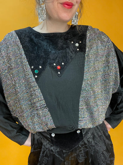 80s Sweater aus Samt und Lurex mit Fledermausärmeln
