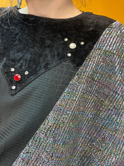 80s Sweater aus Samt und Lurex mit Fledermausärmeln