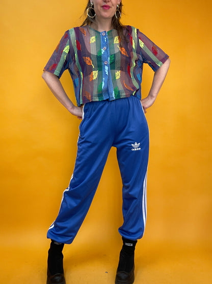 Funky Netzshirt mit Regenbogen Blättermuster