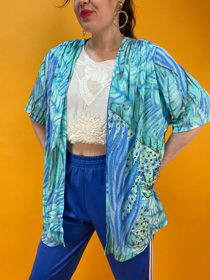 Lässiges Open Front Überwurfshirt mit glitzerndem Riesenleoparden