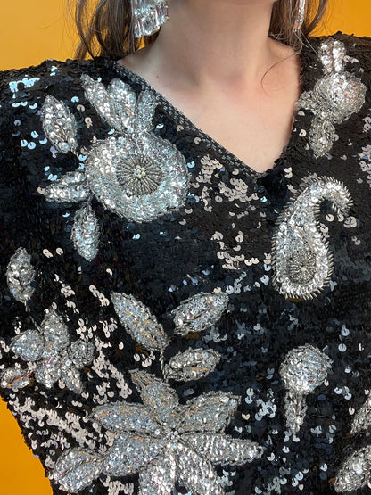 Opulent besetztes 80s Paillettenshirt