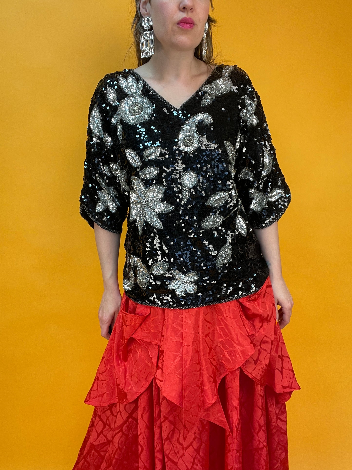 Opulent besetztes 80s Paillettenshirt