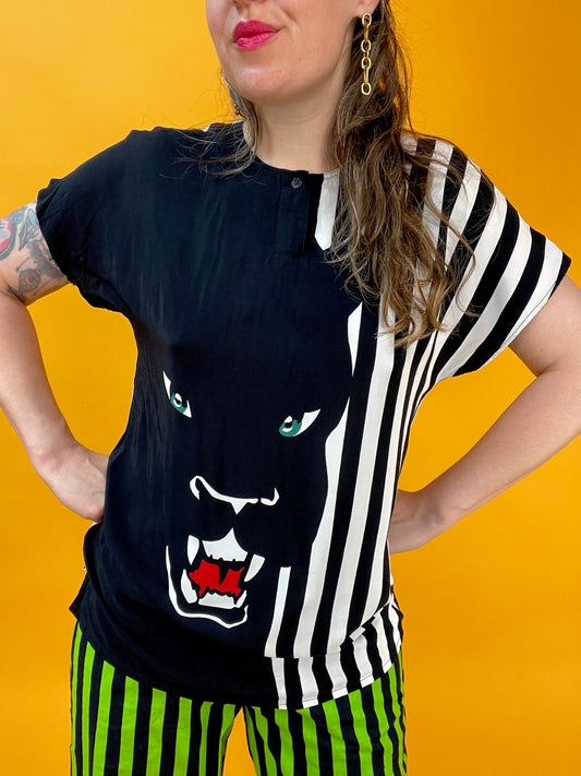 Designer 80s Sommershirt mit auffälligem Pantherprint von Otto Kern