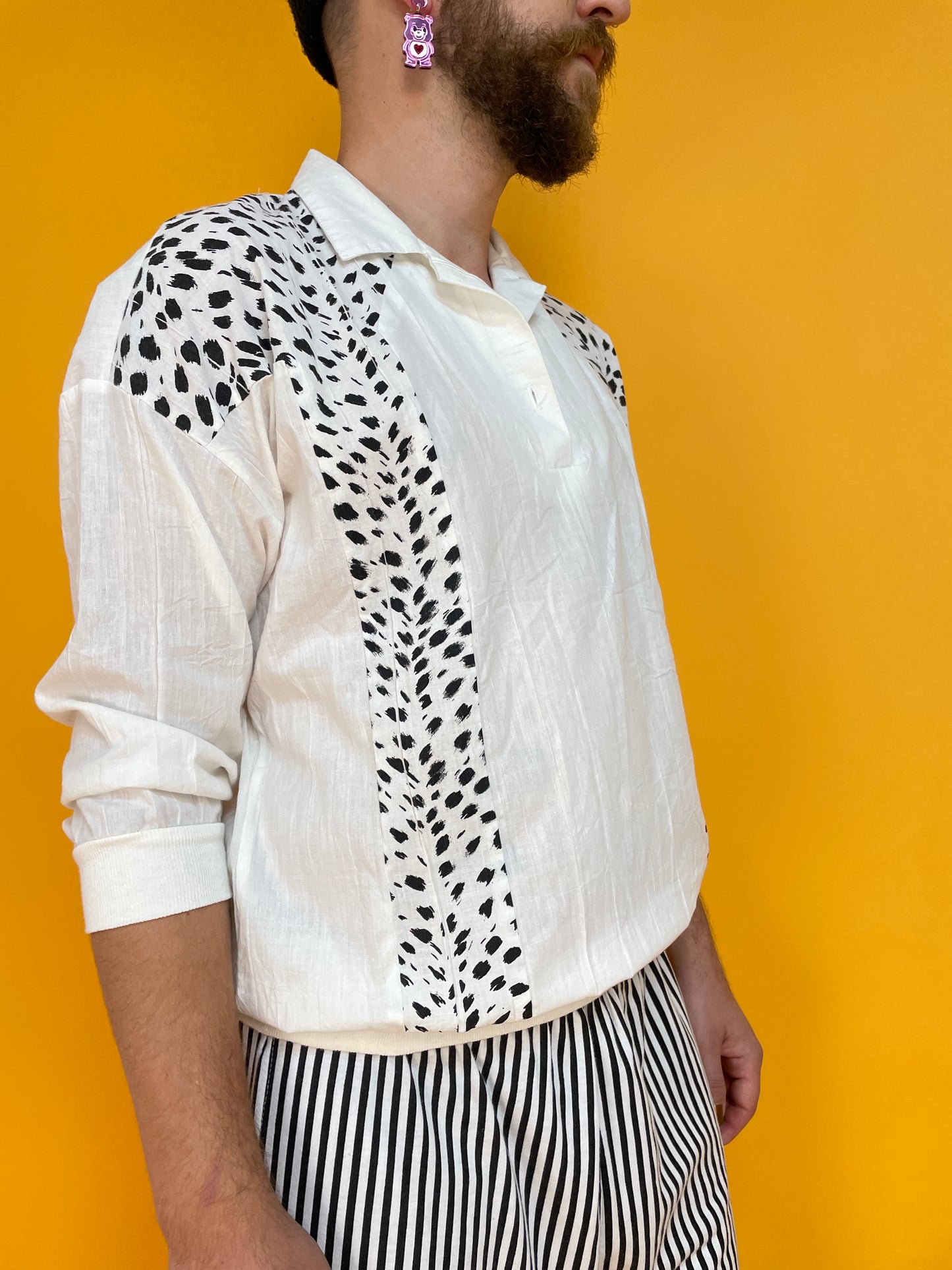 80s Poloshirt mit Leoprint