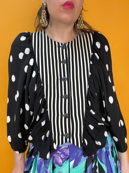 Ultracooles 80s Blusenshirt mit gerafft angesetzten Ärmeln