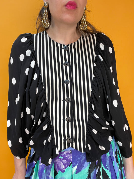Ultracooles 80s Blusenshirt mit gerafft angesetzten Ärmeln