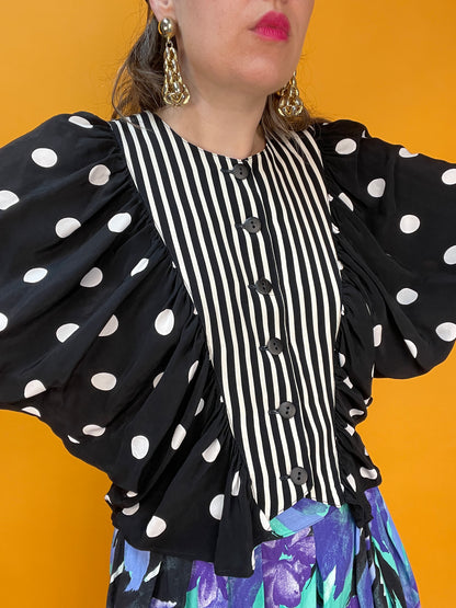 Ultracooles 80s Blusenshirt mit gerafft angesetzten Ärmeln