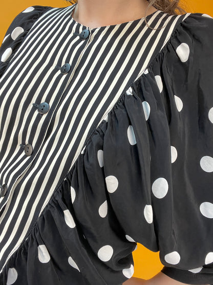 Ultracooles 80s Blusenshirt mit gerafft angesetzten Ärmeln