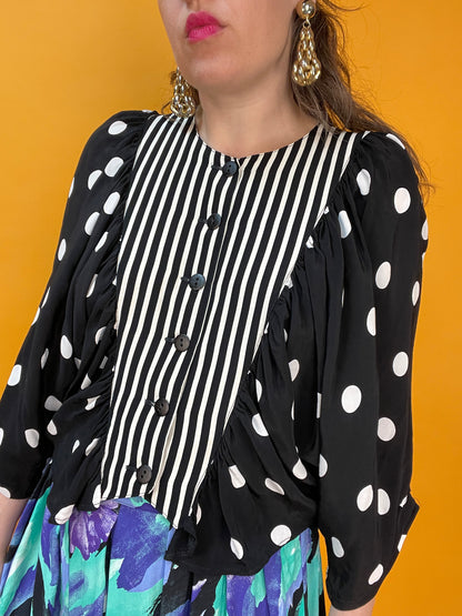 Ultracooles 80s Blusenshirt mit gerafft angesetzten Ärmeln