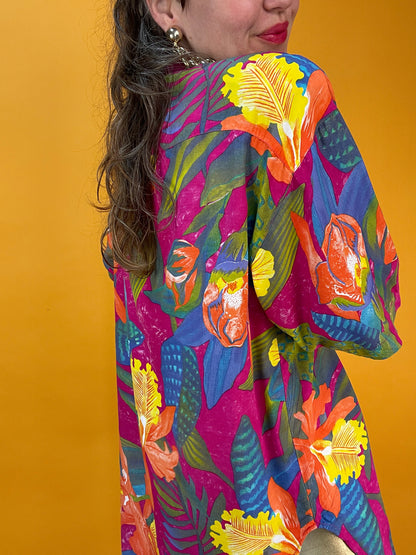 Knalliges 80s/90s Sommershirt mit exotischem Blumenprint