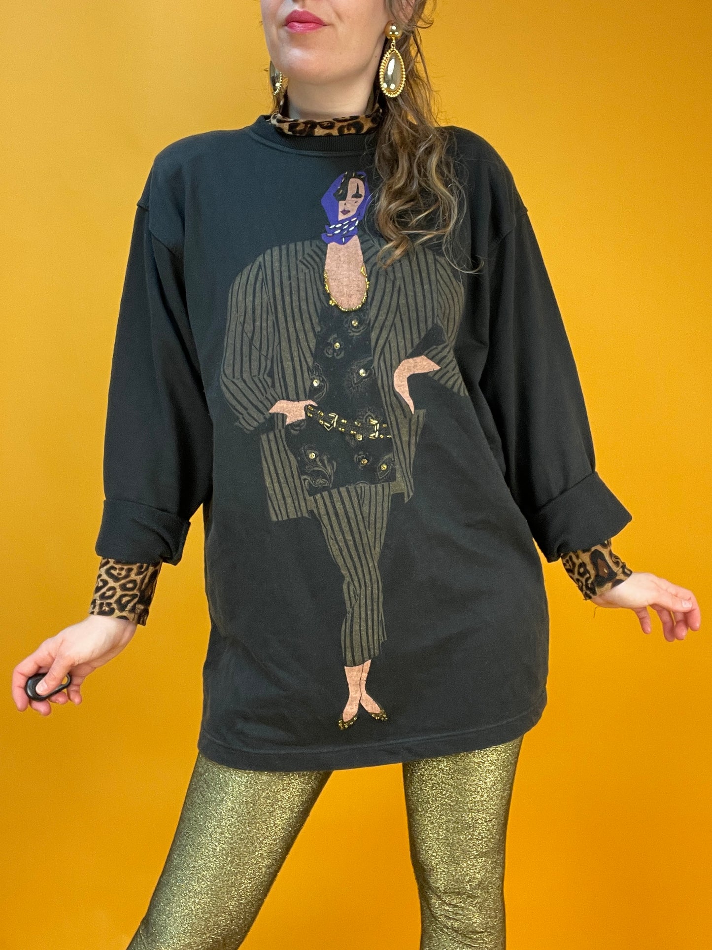 80s Longsleeve mit perlenbestickter fancy Lady