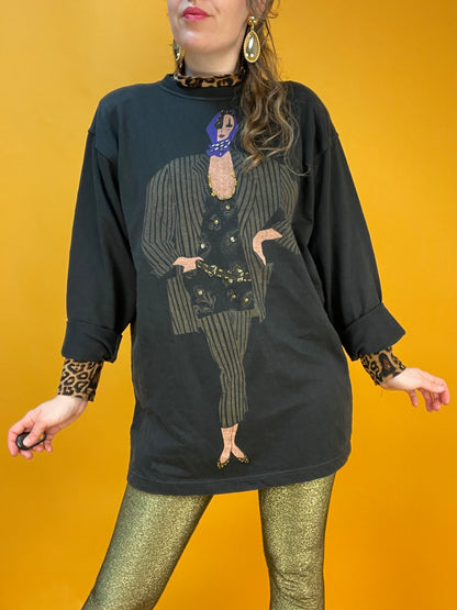 80s Longsleeve mit perlenbestickter fancy Lady