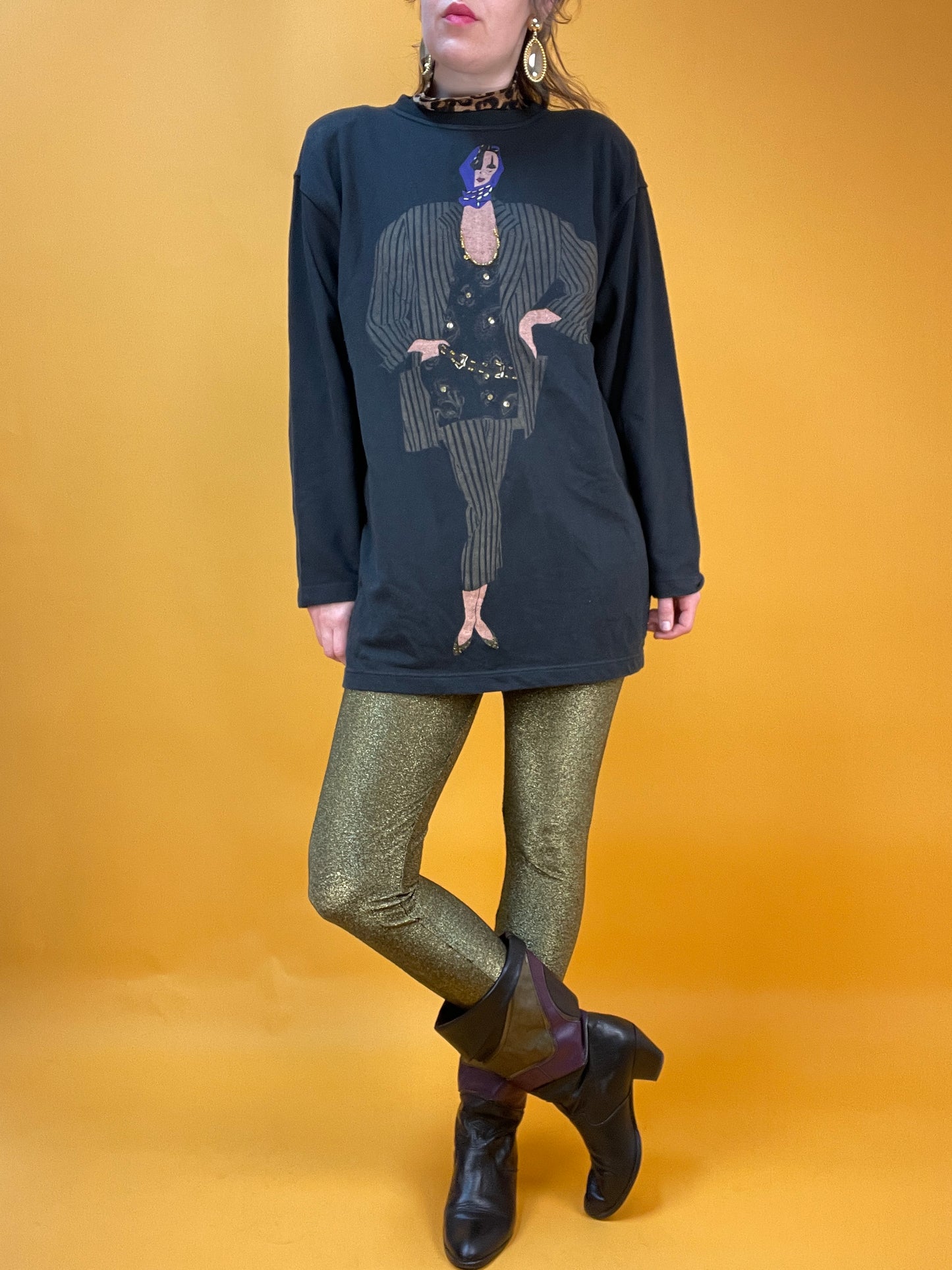 80s Longsleeve mit perlenbestickter fancy Lady