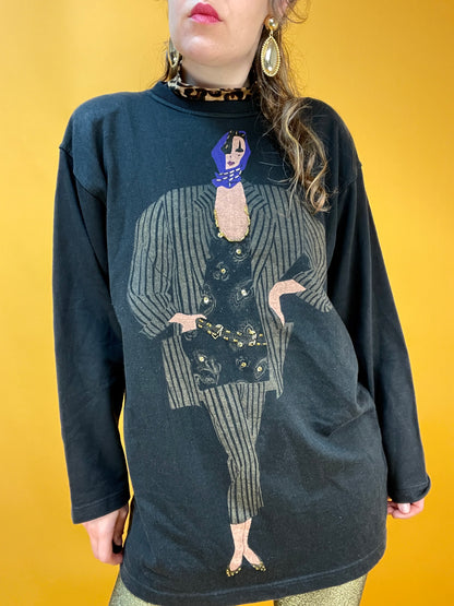 80s Longsleeve mit perlenbestickter fancy Lady