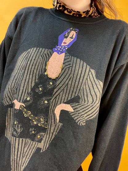 80s Longsleeve mit perlenbestickter fancy Lady