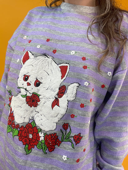 Gestreifter 90s Sweater mit liebreizendem Kätzchen