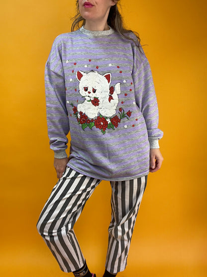 Gestreifter 90s Sweater mit liebreizendem Kätzchen