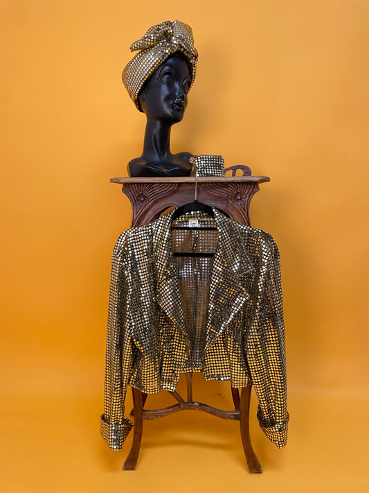 Dreiteiliges Vintage-Turban-Set "Golden Glam"