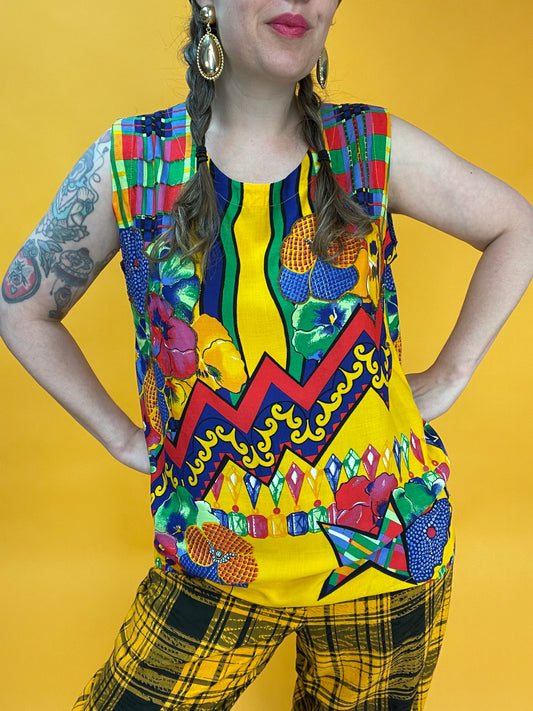 Ultrafunky Sommertop mit wildem Print und Perlenbestickung