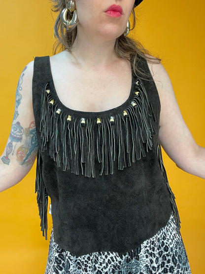 Country-eskes Ledertop mit Fransenbesatz