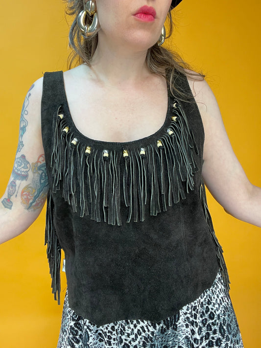 Country-eskes Ledertop mit Fransenbesatz