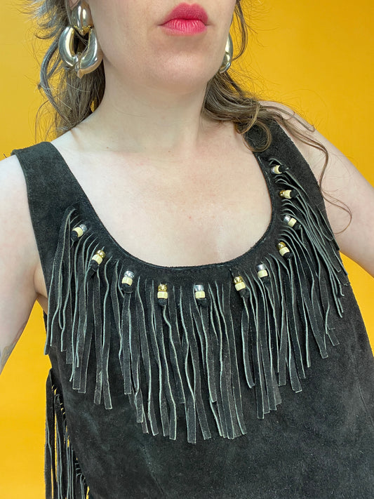 Country-eskes Ledertop mit Fransenbesatz