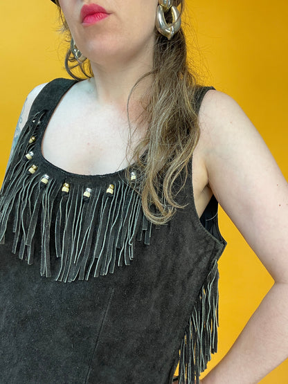 Country-eskes Ledertop mit Fransenbesatz
