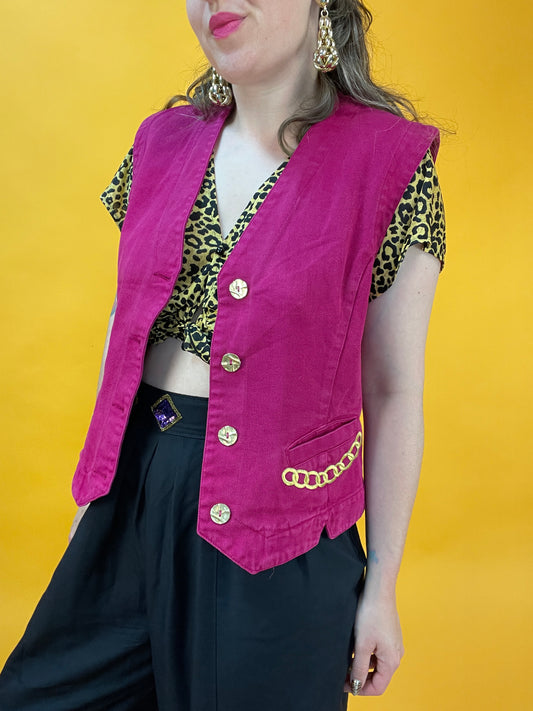 Fesche Denimweste in knalligem Pink