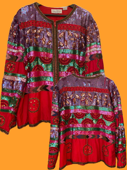 Bunt bestickte Laurence Kazar Pailletten Jacke