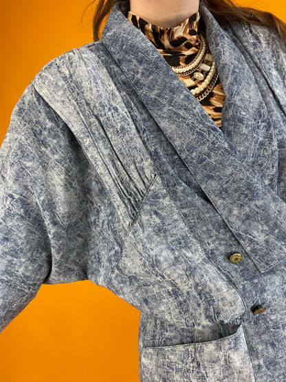 Edgy 80s Fledermausärmel Blusenjacke im Denimlook