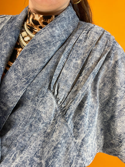 Edgy 80s Fledermausärmel Blusenjacke im Denimlook