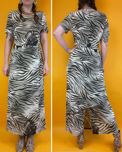 90s / y2k Zebrakleid mit dekorativer Wickeloptik