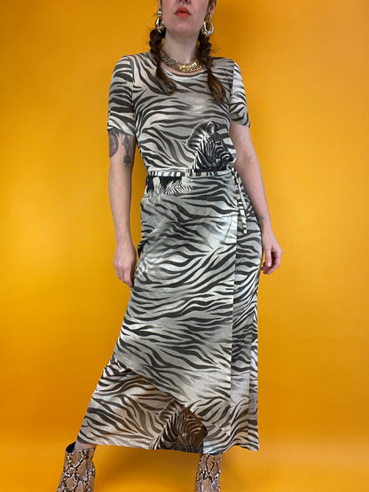 90s / y2k Zebrakleid mit dekorativer Wickeloptik