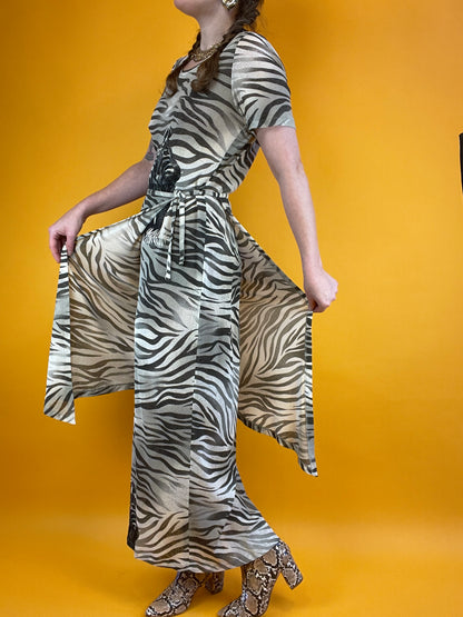 90s / y2k Zebrakleid mit dekorativer Wickeloptik